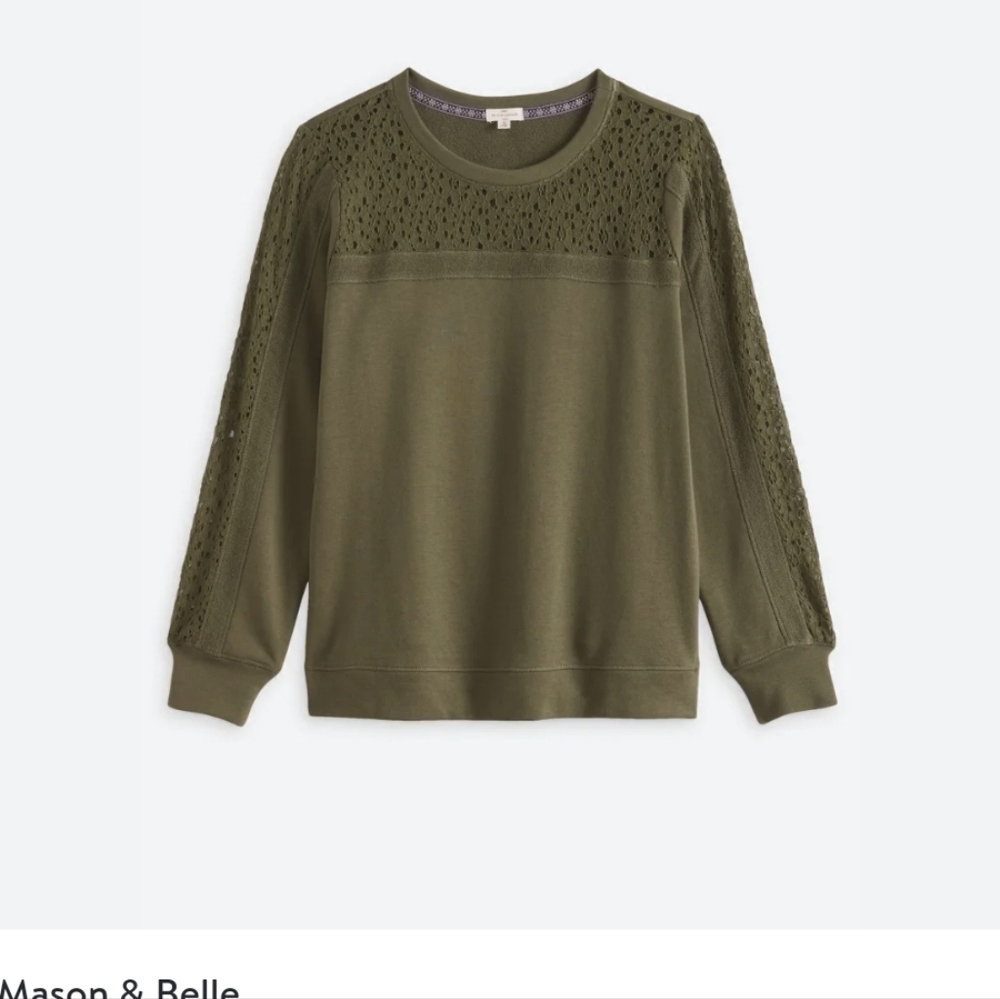 Olive Knit Top with Lace Details